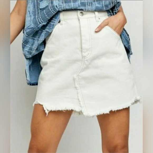 Denim Ivory Medium Cutoff Distressed Mini Skirt New - Picture 1 of 9